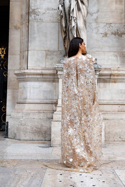 Lace Long Sleeve Cape Gown