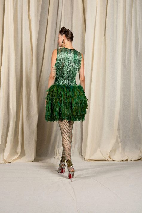 Beaded and Feathered Cocktail Dress