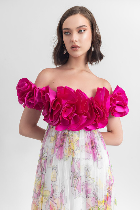 Floral Tulle Off Shoulder Gown