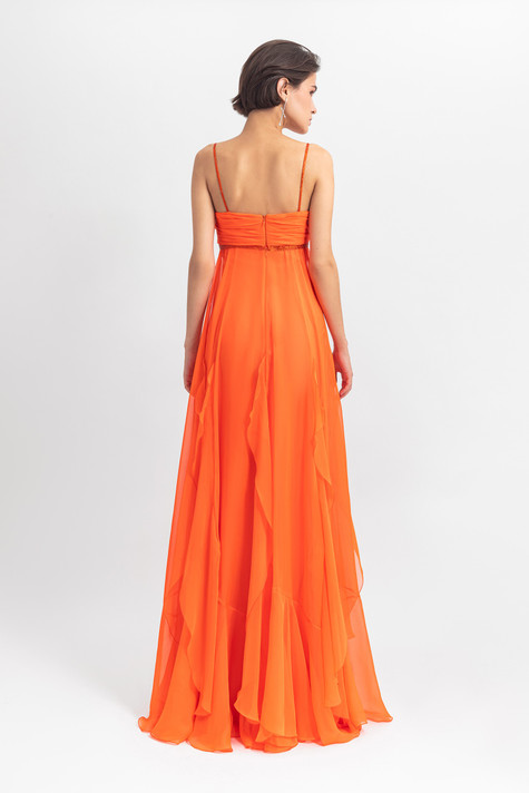 Ruffled Spaghetti Strap Gown