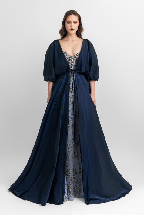 Beaded Gown with Taffeta Cape