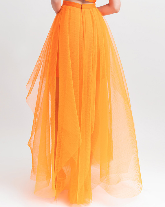 Asymmetrical Draped Tulle Gown