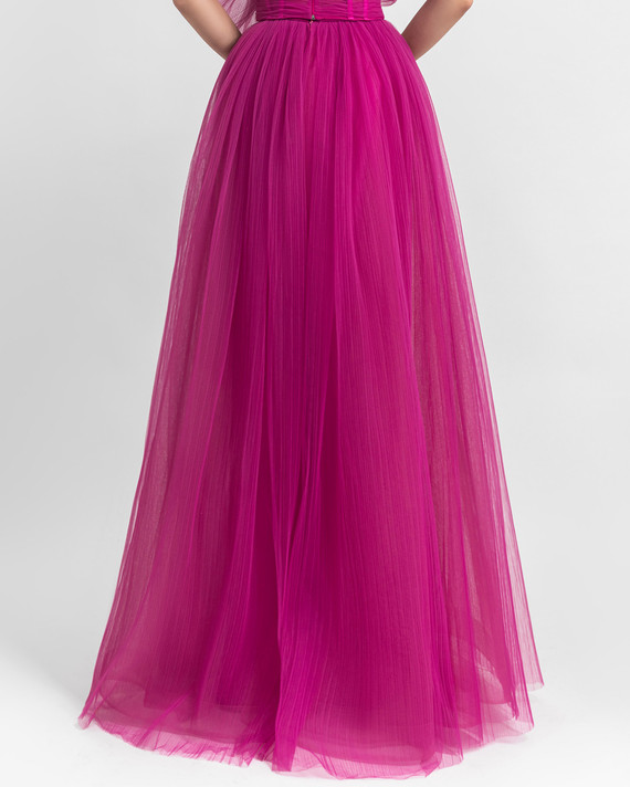 Strapless Pleated Gown with Bow Detail