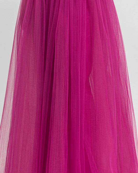 Strapless Pleated Gown with Bow Detail