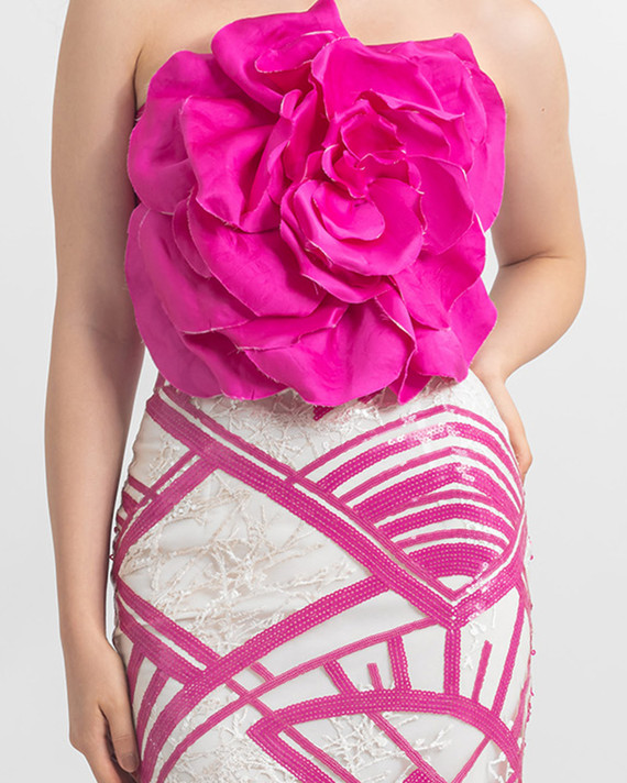 Strapless Floral Pencil-Cut Midi Dress