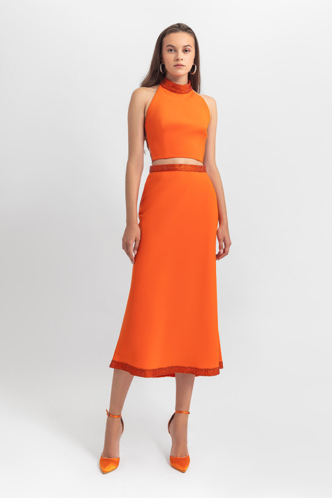 Halter Cut Crepe Midi Dress