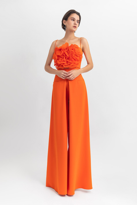 Flower Draped Top and Crepe Pants