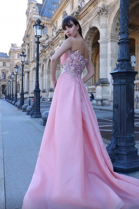 Strapless Sculpted Gown with Overskirt