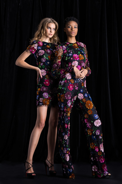 Floral Sequin Embroidered Long Sleeve Jumpsuit