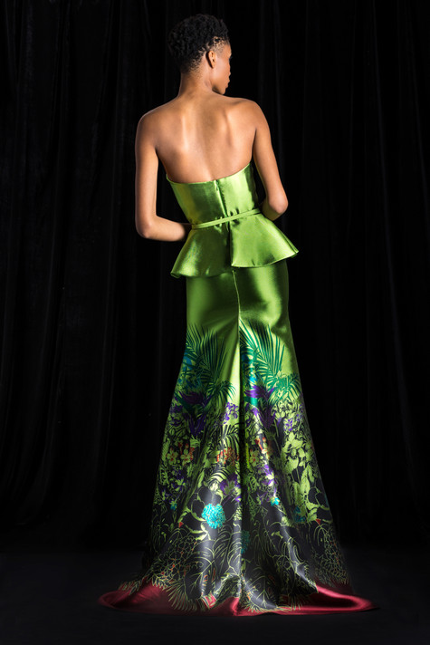 Naeem Kahn Floral Jacquard Strapless Peplum Gown - District 5 Boutique