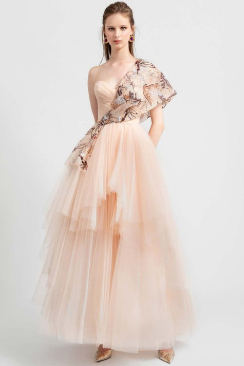 Tulle One Shoulder Corset Gown