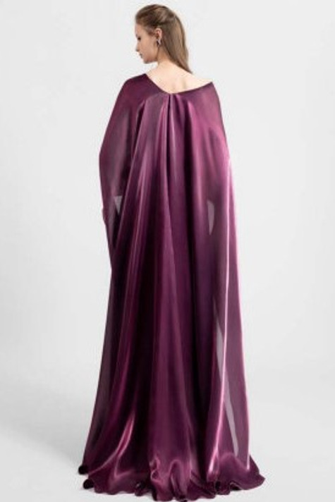 Draped Sleeve Lamé Organza Gown