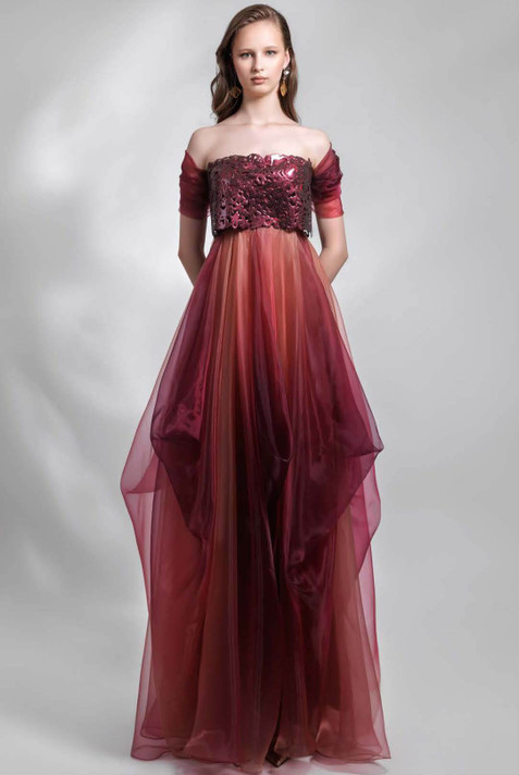 Laser-Cut Draped Organza Gown