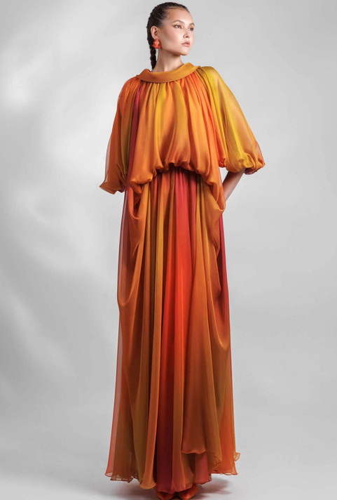 Loose-Cut Draped Chiffon Gown