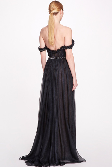 Grecian Metallic Finish Chiffon Gown