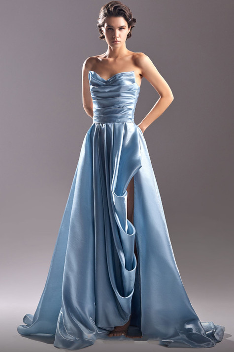 Strapless Organdie Slit Gown