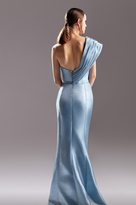 Draped Organdie Slit Gown