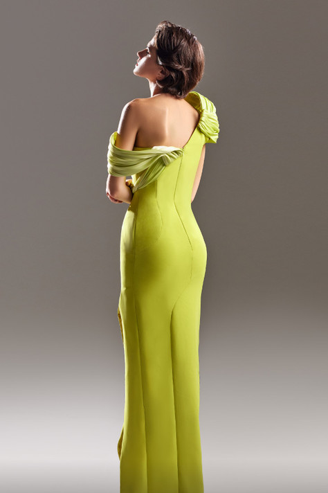 Dropped Sleeve Crepe Gown