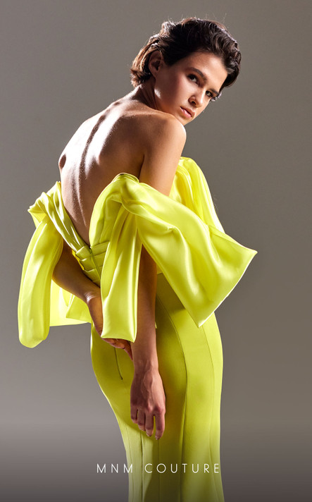 Crepe Gown with Exaggerated Off Shoulders