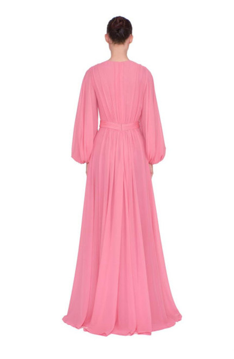 Long Blouson Sleeve Chiffon Gown