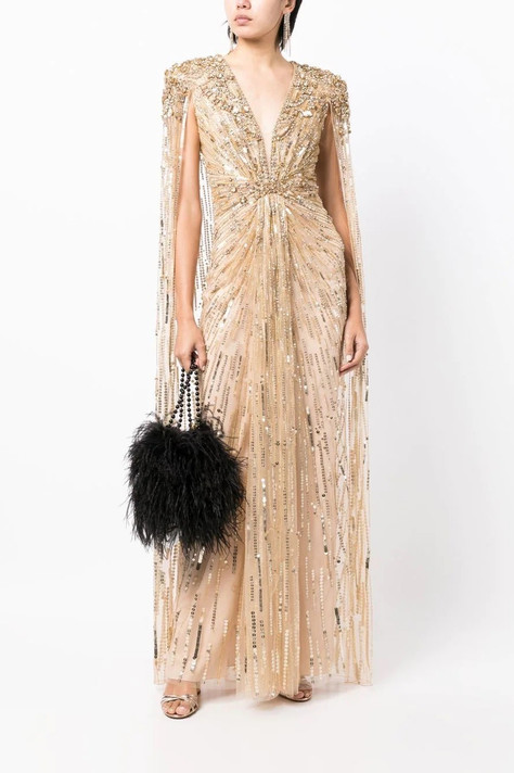 Lotus Lady Gold Beaded Gown