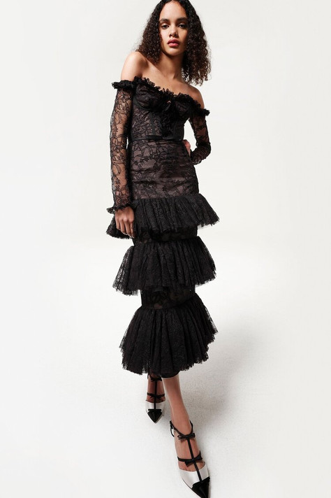 Tiered Chantilly Lace Midi Dress