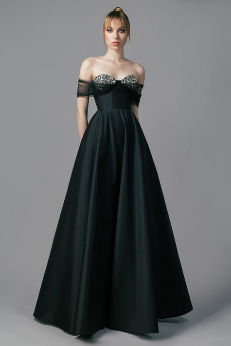 Taffeta A-Line Gown with Crystal Embroidery