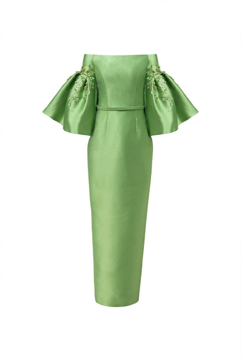 Jade Off Shoulder Gown with Bell Sleeves