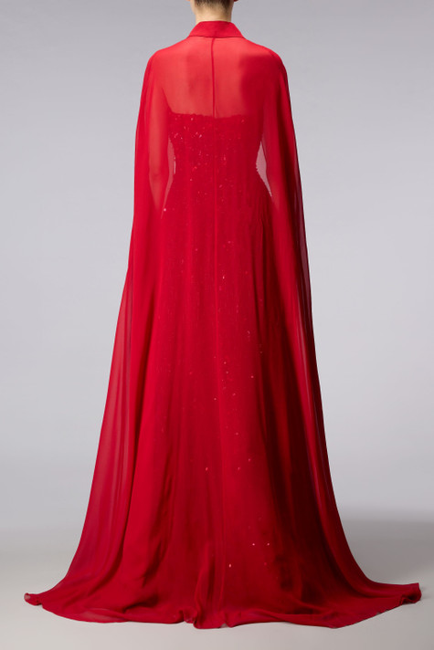 Sequin Tulle Cape Gown