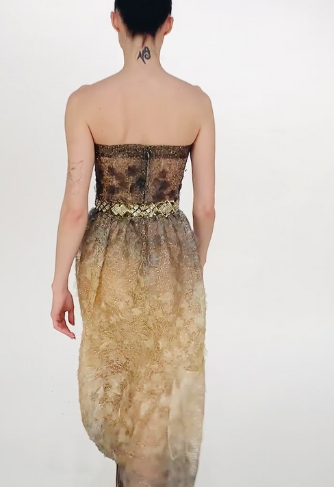 Strapless Lace Applique Gown