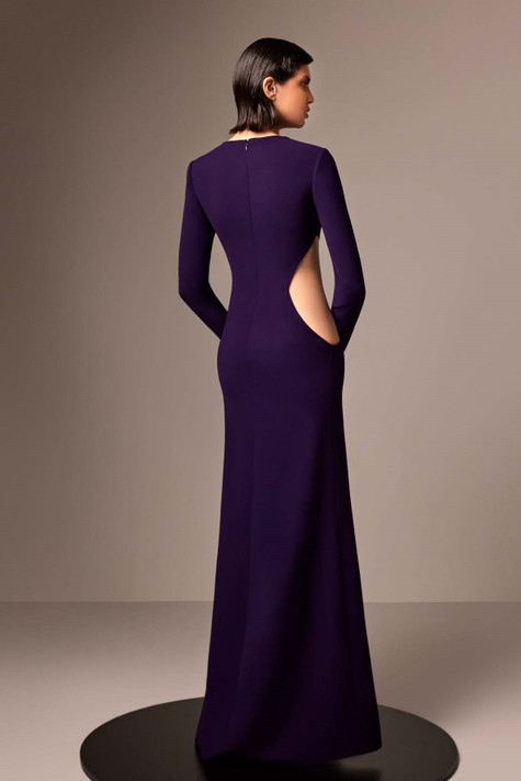Long Sleeve Cutout Crepe Gown
