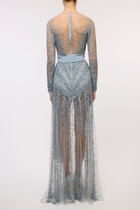 Illusion Embroidered Tulle Gown