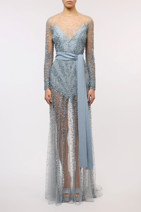 Illusion Embroidered Tulle Gown