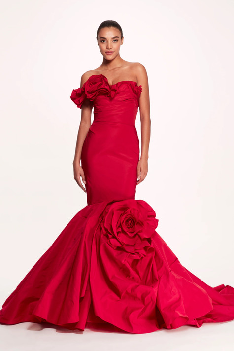 Strapless Rose Drape Faille Gown