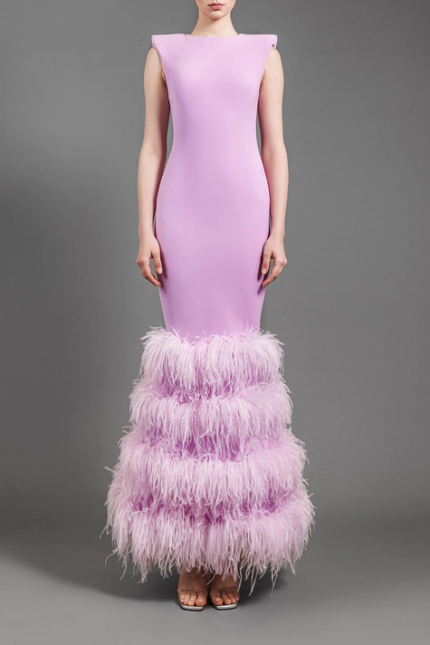 Layered Feathered Crêpe Gown