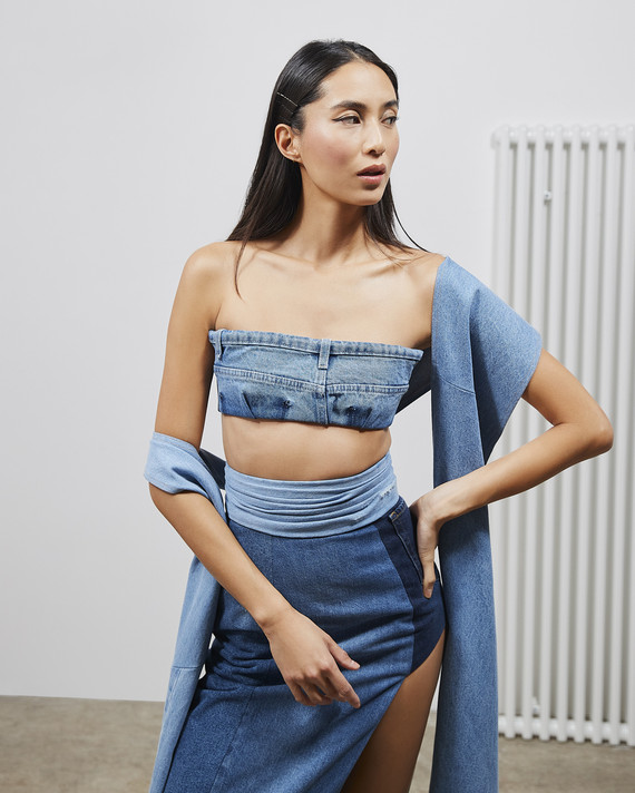 Cropped Denim Top with Skirt