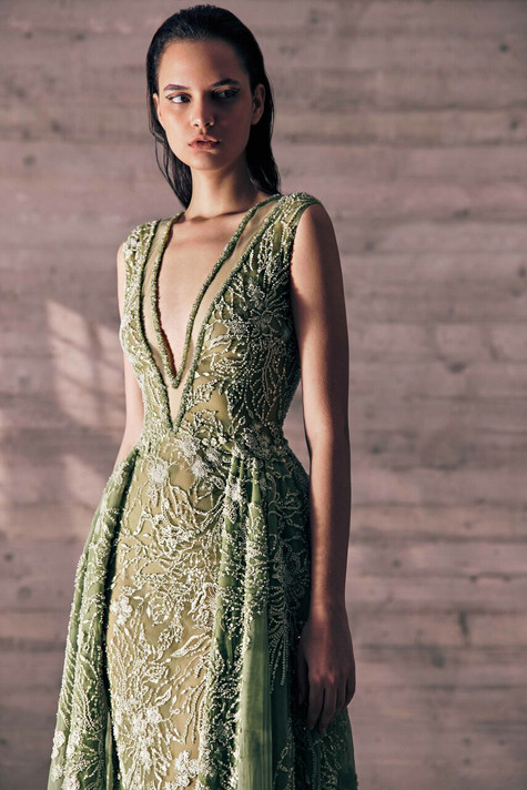 Twigs a Embroidered Tulle Gown