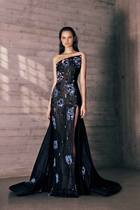 Flowers Embroidered Tulle Gown