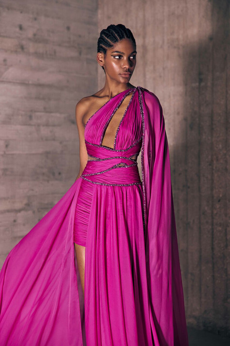 Silk Mousseline Asymmetrical Gown