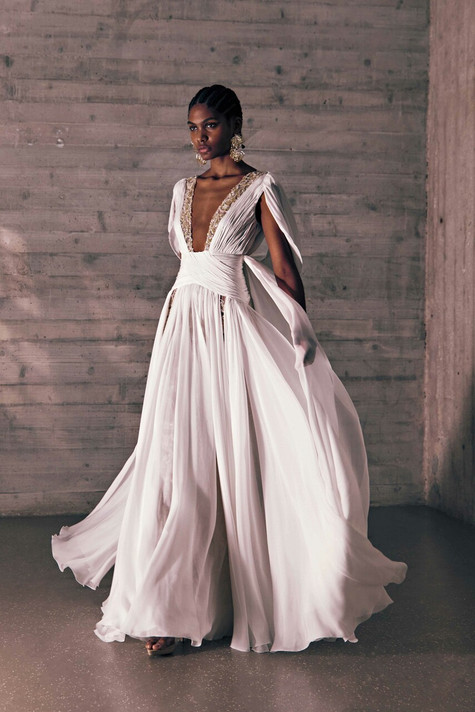 Draped Silk Mousseline Gown