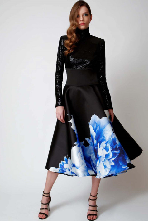 Floral Long Sleeve Midi Skirt