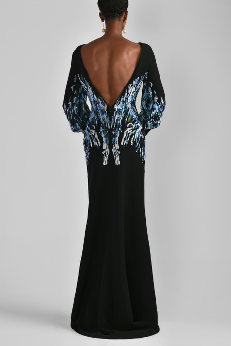 Canton Crepe Beaded Gown