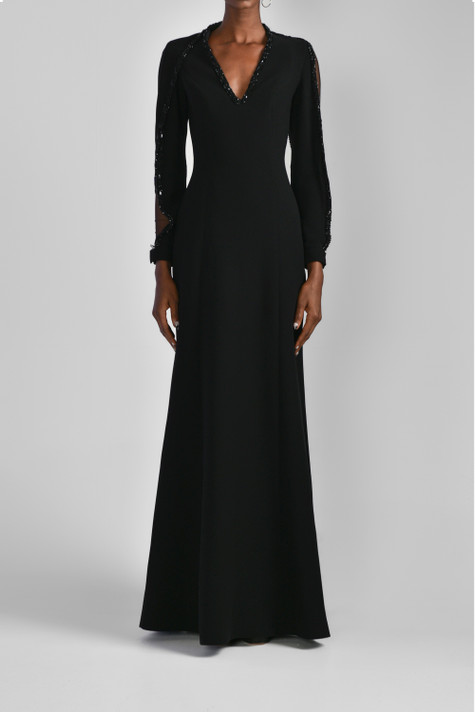 Canton Crepe Flared Gown