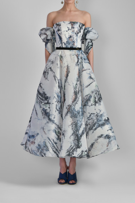 Printed Gazar Midi Dress