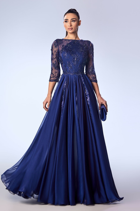 Embroidered Lace and Mousseline Gown