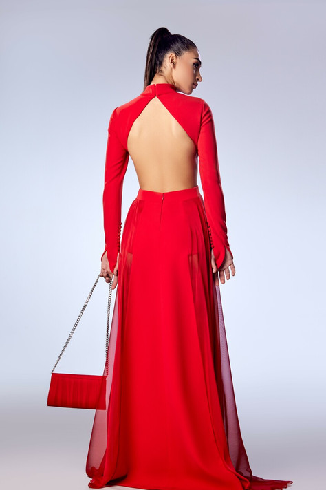 Crepe and Mousseline Cut-Out Gown