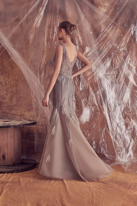 Alejandra Sequined and Feathered  Gown