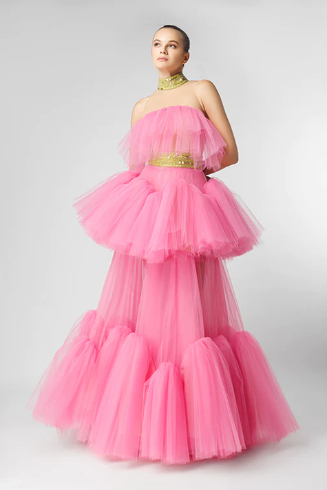 Pleated Illusion Gown