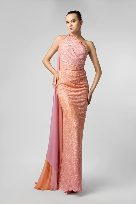 One Shoulder Evening Gown with Train