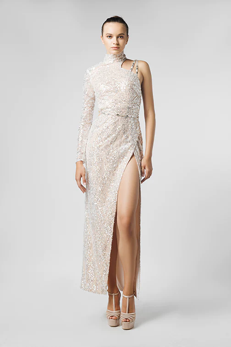 Embellished Asymmetric Gown